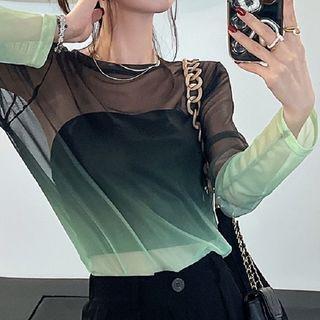 Long-sleeve Mesh Top Green - One Size