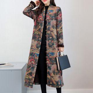 Printed Button Long Coat