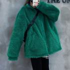 Fluffy Zipped Jacket Green - One Size