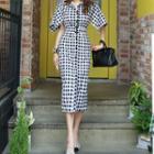 Short-sleeve Plaid Sheath Shirt Dress