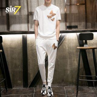 Set: Embroidered Short-sleeve T-shirt + Pants