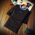Letter Contrast Elbow-sleeve T-shirt