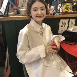 Mock-neck Mesh Blouse / Heart Keyhole Shirt