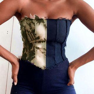 Tie-dye Panel Denim Tube Top