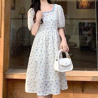 Square Collar Floral Top / Floral A-line Dress