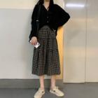 Cardigan / Plaid Midi Skirt