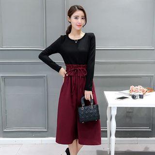 Long-sleeve Drawstring Panel Dress