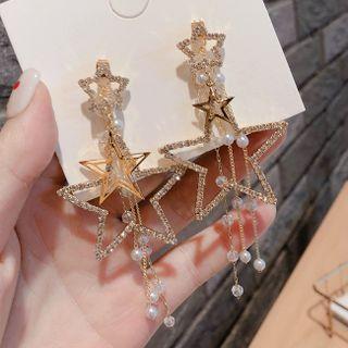 Star Rhinestone Faux Pearl Fringed Earring 1 Pair - Gold - One Size