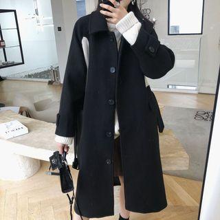 Knit Panel Single-breasted Midi Coat