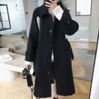 Knit Panel Single-breasted Midi Coat