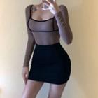 Long-sleeve Cropped T-shirt Brown - One Size