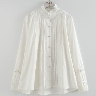 Lace Trim Pintuck Blouse White - One Size