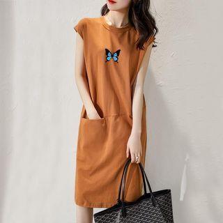 Sleeveless Butterfly Print Midi T-shirt Dress