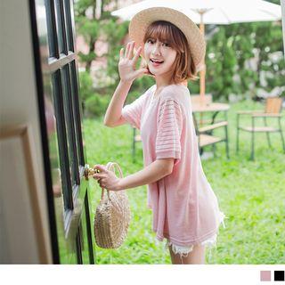 Striped Short Sleeve Panel Top
