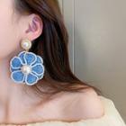 Flower Faux Pearl Drop Earring 1 Pair - Silver - Blue - One Size