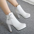 Bow Accent Platform Block Heel Ankle Boots