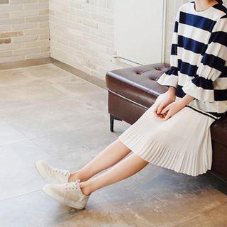 Mock Two-piece Color-block Pleated-hem Dress