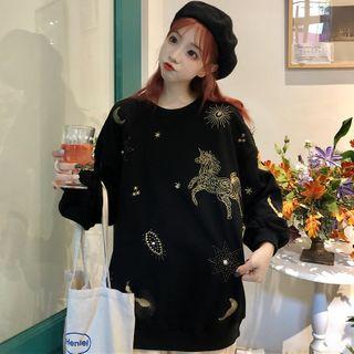 Cartoon Print Sweatshirt Black - One Size