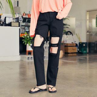 Ripped Straight Cotton Pants
