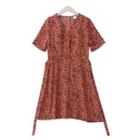 Heart Print Short-sleeve A-line Dress Caramel - One Size