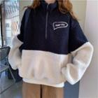 Long-sleeve Color-block Mock Half-zip Fleece Jacket