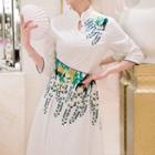3/4-sleeve Embroidered Eyelet Lace Midi A-line Dress