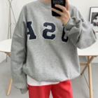Usa Printed Fleece-lined Oversized Pullover Gray - One Size