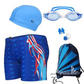 Set: Swim Shorts + Goggles + Swim Cap + Drawstring Bag