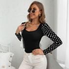 Long-sleeve Dotted Panel T-shirt
