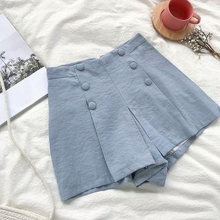 Plain Double-breasted High-waist Wide-leg Shorts