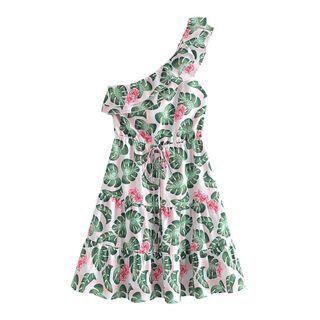 Sleeveless One-shoulder Floral A-line Dress