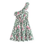 Sleeveless One-shoulder Floral A-line Dress