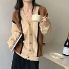 Color Block Cardigan Coffee & Khaki - One Size