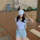 V-neck Plain Cropped Top White - One Size