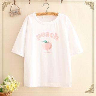 Elbow-sleeve Fruit Print T-shirt As Shown In Figure - One Size