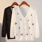 3/4-sleeve Cherry Embroidered Cardigan