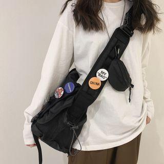 Applique Drawstring Messenger Bag Black - One Size