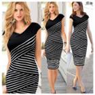 Striped Cap-sleeve Sheath Dress