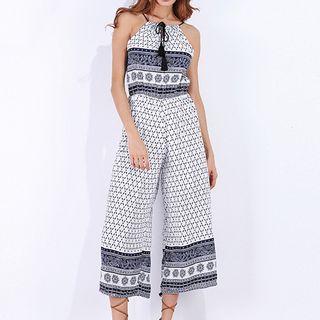 Print Cropped Wide-leg Jumpsuit