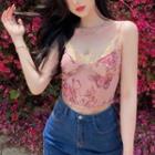 Spaghetti Strap Floral Print Top Pink - One Size