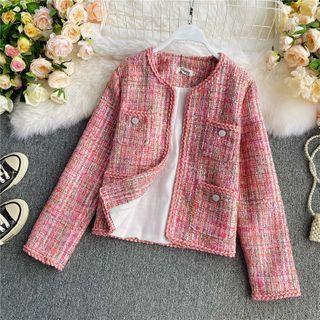 Pocket-detail Plaid Tweed Blazer