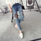 Mesh Panel Slim Fit Jeans