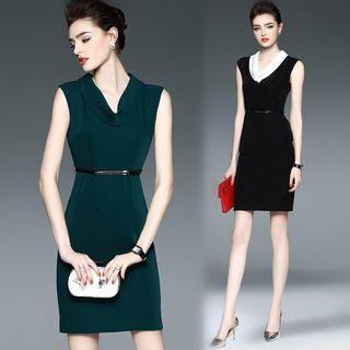 Cowl Neck Sheath Dress With Belt