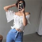 Lace-up Frill-sleeve Corset Top