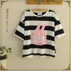 Short-sleeve Striped Embroidered Top