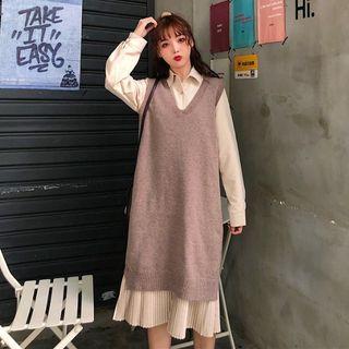 Set: Long-sleeve Dress + Long Vest