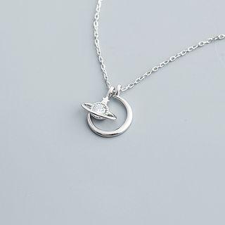 925 Sterling Silver Rhinestone Moon Pendant Necklace S925 Silver - As Shown In Figure - One Size