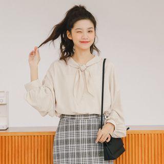 Tie-neck Blouse Beige - One Size