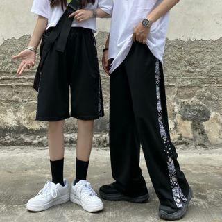 Pattern Panel Plain Straight Cut Shorts / Pants