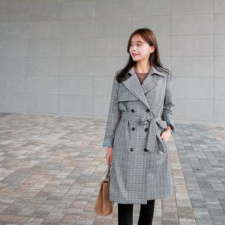 Glen-plaid Trench Coat